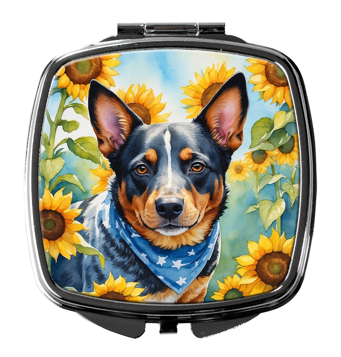 Australian Cattle Dog in Sunflowers Compact Mirror Decorative Travel Makeup Mirror for Women Girls Gifts Pocket Makeup Mirror Folding Handheld