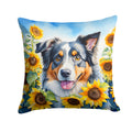 Australian Shepherd in Sunflowers Decorative Throw Pillow 18x18 Indoor Outdoor Accent Cushion, Fabric Cover with Insert for Sofa, Bed, Porch & Living Room