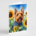 Australian Terrier in Sunflowers Greeting Cards Pack of 8 Blank Cards with Envelopes Whimsical A7 Size 5x7