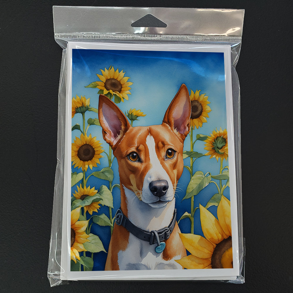 Basenji in Sunflowers Greeting Cards Pack of 8 Blank Cards with Envelopes Whimsical A7 Size 5x7