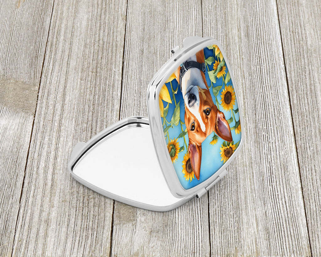 Basenji in Sunflowers Compact Mirror Decorative Travel Makeup Mirror for Women Girls Gifts Pocket Makeup Mirror Folding Handheld