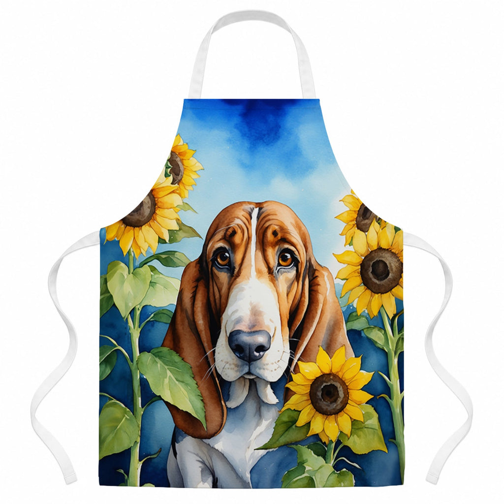 Basset Hound in Sunflowers Apron Cooking Kitchen Server Baking Crafts Gardening for Adult Women Men, Unisex, Large, Multicolor