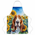Basset Hound in Sunflowers Apron Cooking Kitchen Server Baking Crafts Gardening for Adult Women Men, Unisex, Large, Multicolor