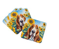 Basset Hound in Sunflowers Foam Coasters Set of 4 Cup Coasters for Indoor Outdoor, Tabletop Protection, Anti Slip, Mouse pad Material