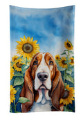Basset Hound in Sunflowers Kitchen Towel Velour Plush Front and Cotton Loop Back Machine Washable