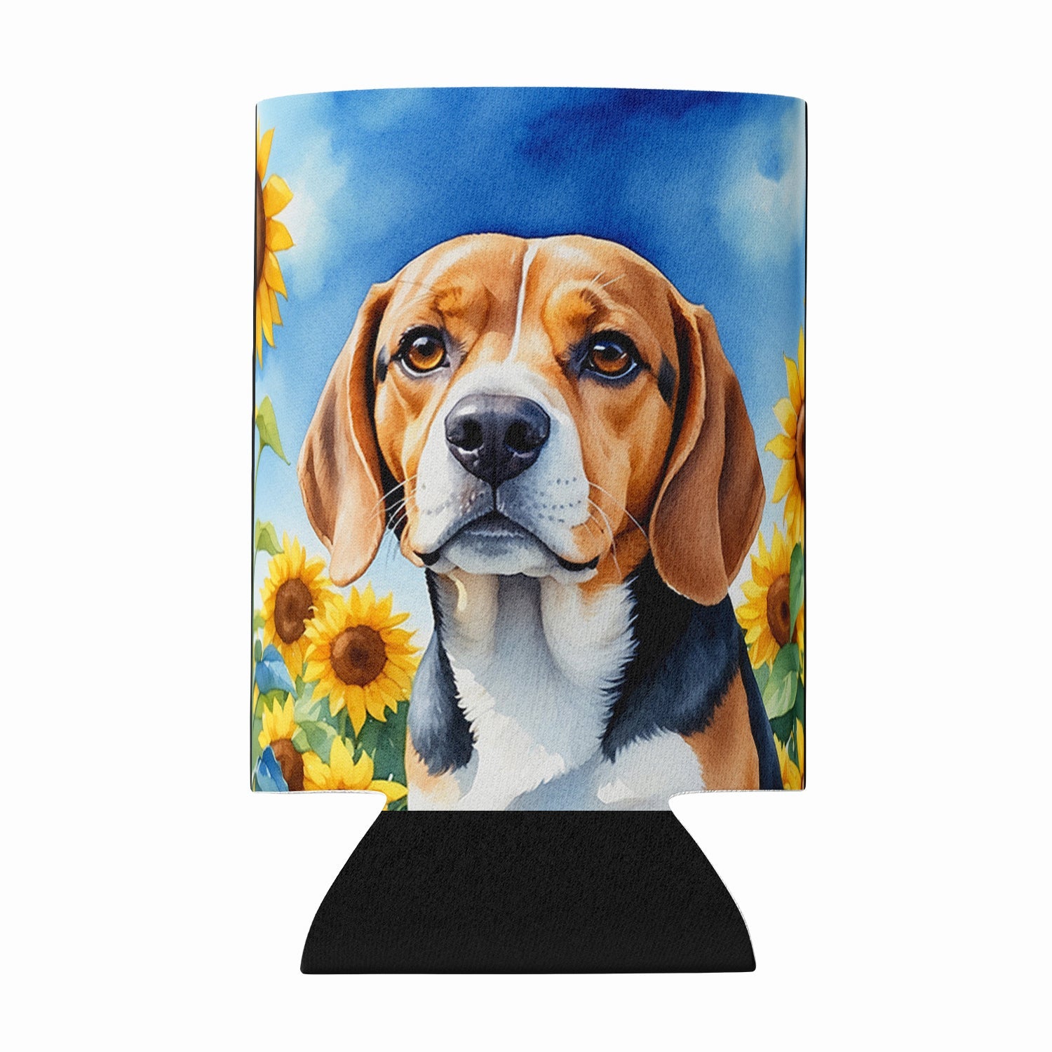 Beagle in Sunflowers Can or Bottle Hugger Cooler Sleeve for Standard 12 oz Cans, Insulated Foam Beer & Soda Can Hugger Reusable