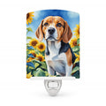 Beagle in Sunflowers Ceramic Night Light Compact, UL-Certified, Ideal for Bedroom, Bathroom, Nursery, Hallway, Kitchen, 6x4x3, Multicolor