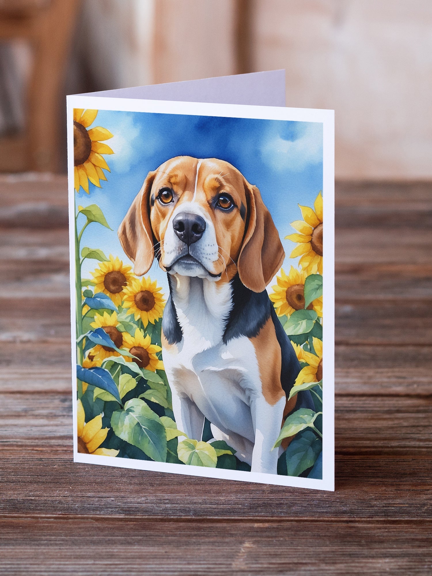 Beagle in Sunflowers Greeting Cards Pack of 8 Blank Cards with Envelopes Whimsical A7 Size 5x7
