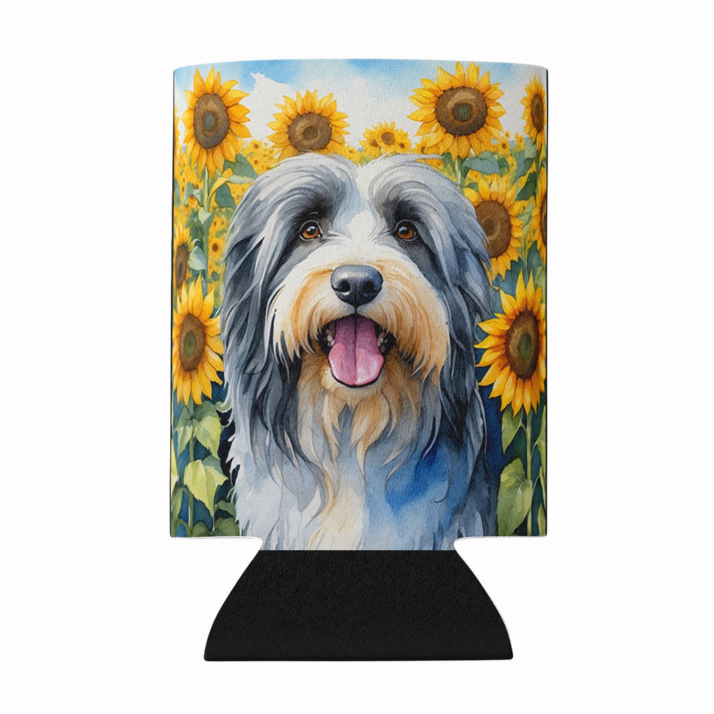 Bearded Collie in Sunflowers Can or Bottle Hugger Cooler Sleeve for Standard 12 oz Cans, Insulated Foam Beer & Soda Can Hugger Reusable