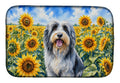 Bearded Collie in Sunflowers Dish Drying Mat Absorbent Dish Drying Mat Pad for Kitchen Counter Dish Drainer Mat for Countertop, 14 x 21", Multicolor