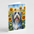 Bearded Collie in Sunflowers Greeting Cards Pack of 8 Blank Cards with Envelopes Whimsical A7 Size 5x7