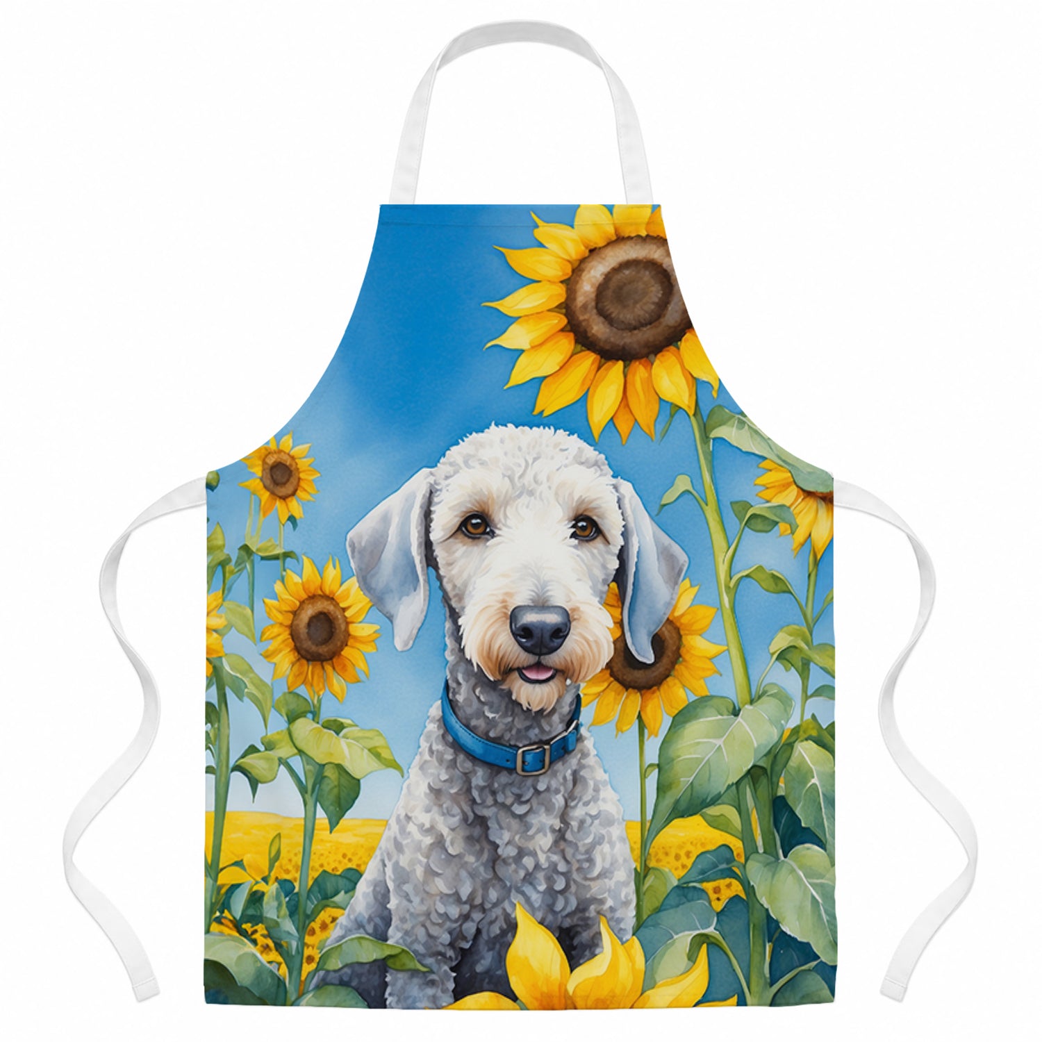 Bedlington Terrier in Sunflowers Apron Cooking Kitchen Server Baking Crafts Gardening for Adult Women Men, Unisex, Large, Multicolor