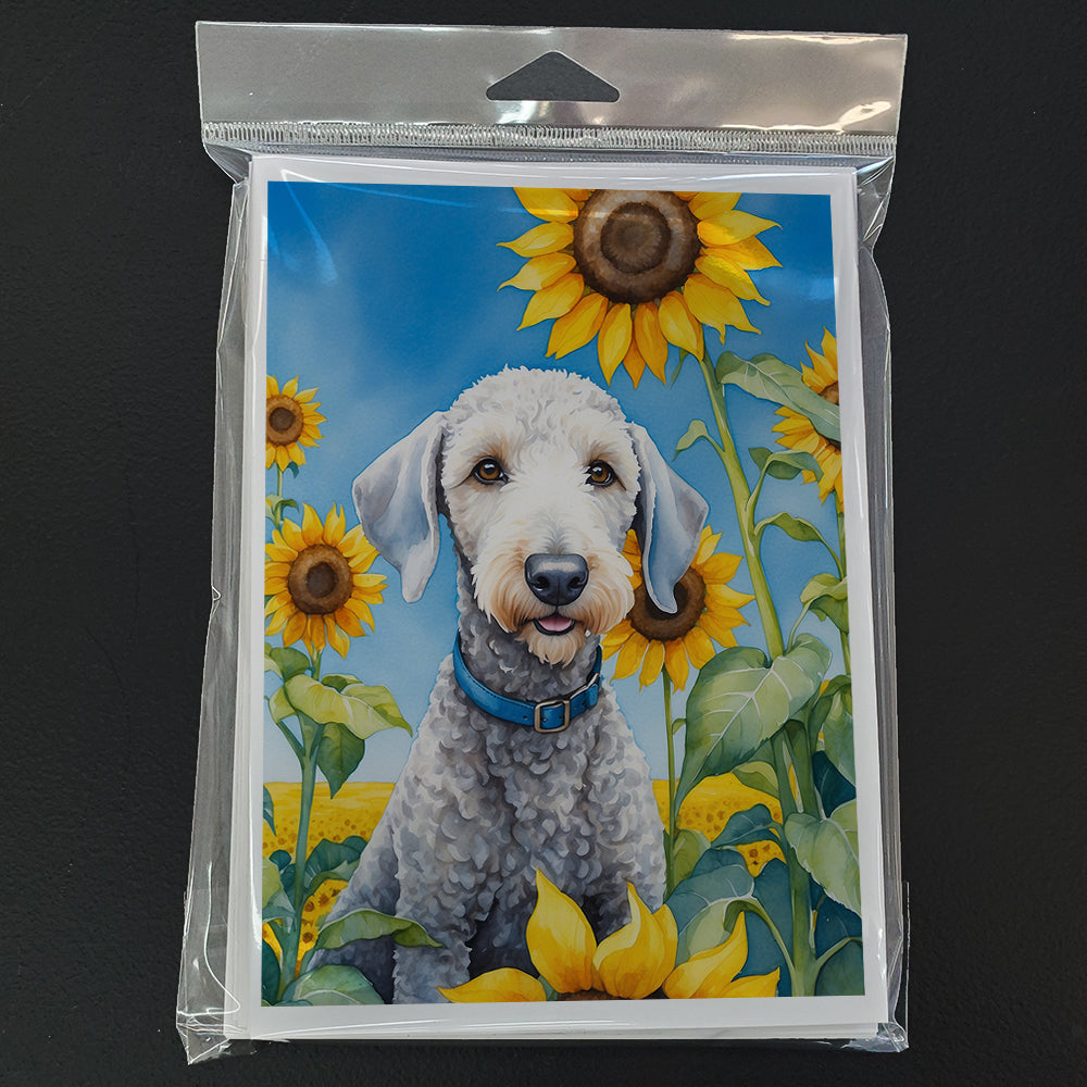 Bedlington Terrier in Sunflowers Greeting Cards Pack of 8 Blank Cards with Envelopes Whimsical A7 Size 5x7