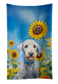 Bedlington Terrier in Sunflowers Kitchen Towel Velour Plush Front and Cotton Loop Back Machine Washable