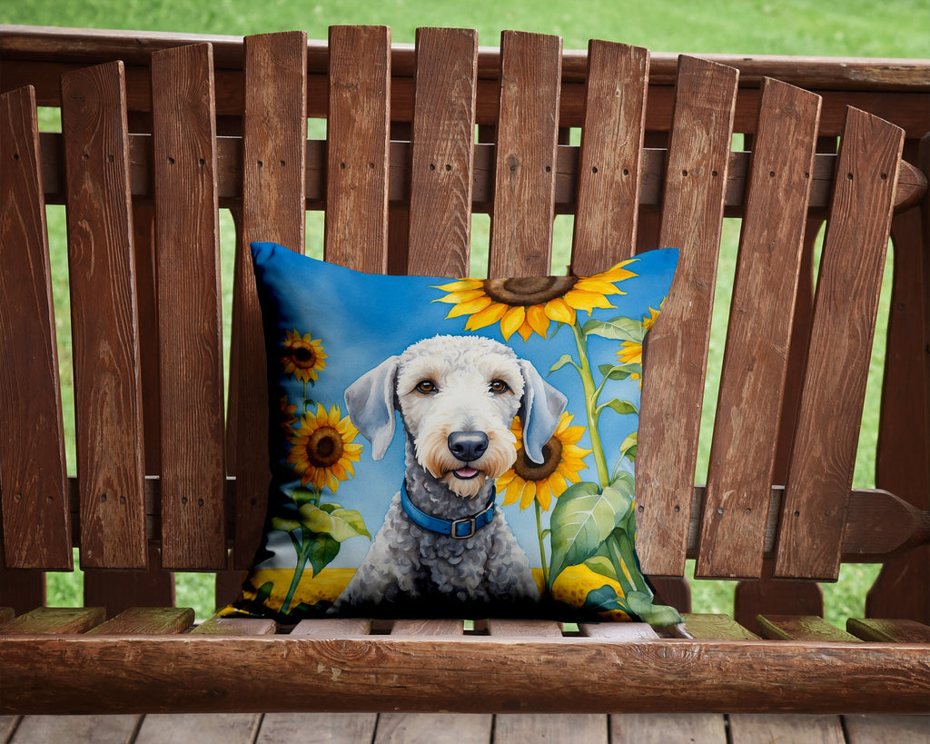 Bedlington Terrier in Sunflowers Decorative Throw Pillow 14x14 Indoor Outdoor Accent Cushion, Fabric Cover with Insert for Sofa, Bed, Porch & Living Room