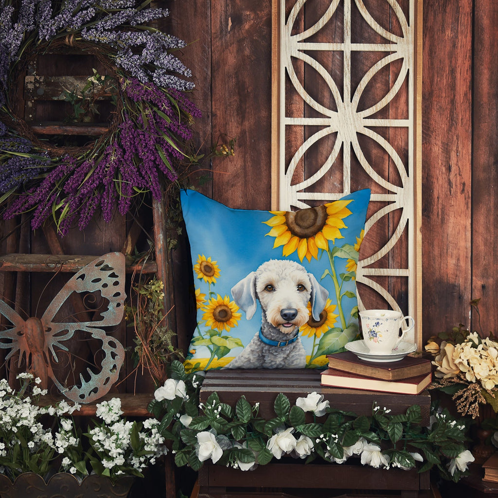 Bedlington Terrier in Sunflowers Decorative Throw Pillow 14x14 Indoor Outdoor Accent Cushion, Fabric Cover with Insert for Sofa, Bed, Porch & Living Room