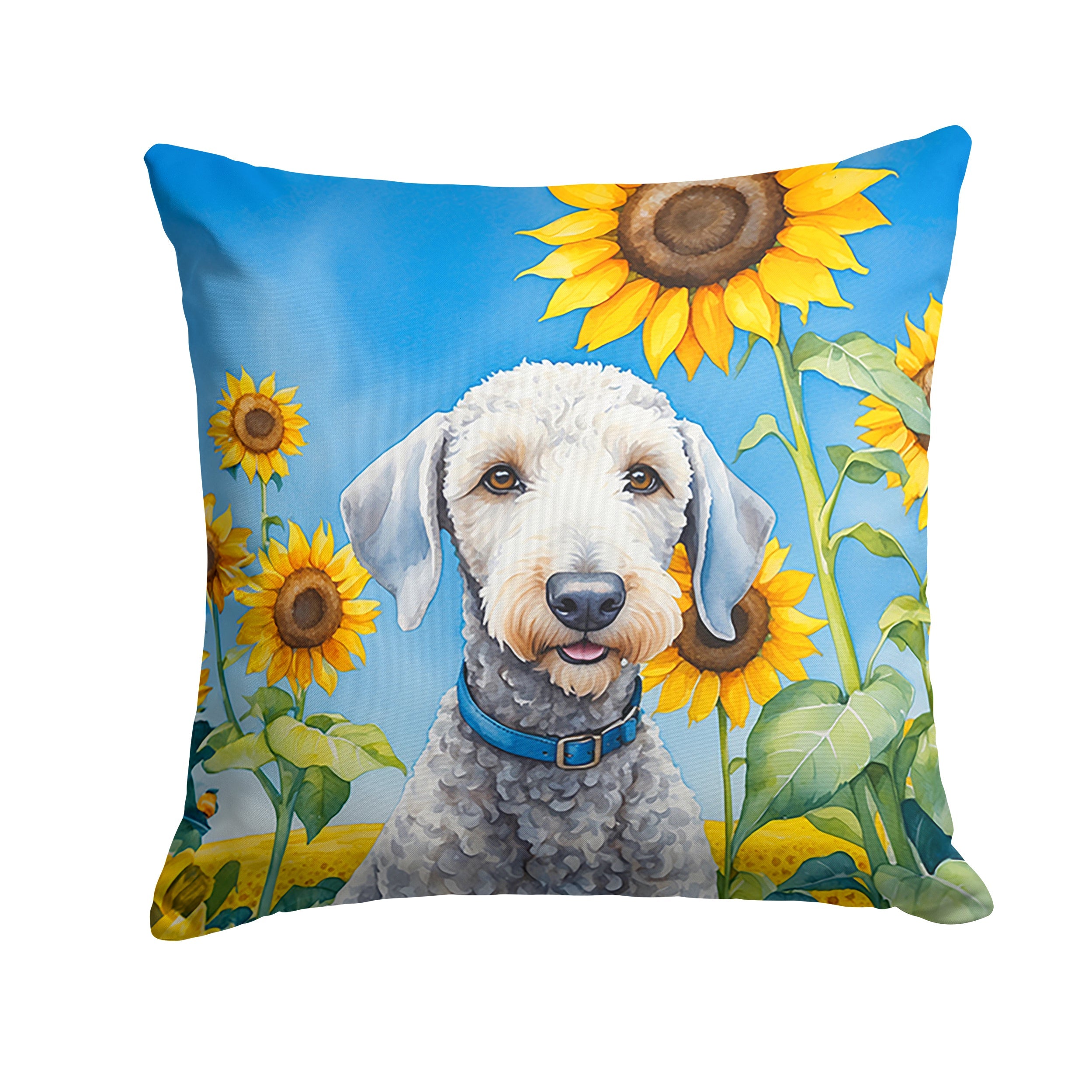 Bedlington Terrier in Sunflowers Decorative Throw Pillow 18x18 Indoor Outdoor Accent Cushion, Fabric Cover with Insert for Sofa, Bed, Porch & Living Room