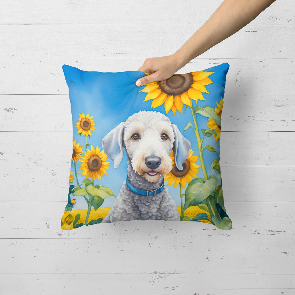 Bedlington Terrier in Sunflowers Decorative Throw Pillow 18x18 Indoor Outdoor Accent Cushion, Fabric Cover with Insert for Sofa, Bed, Porch & Living Room