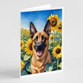 Belgian Malinois in Sunflowers Greeting Cards Pack of 8 Blank Cards with Envelopes Whimsical A7 Size 5x7