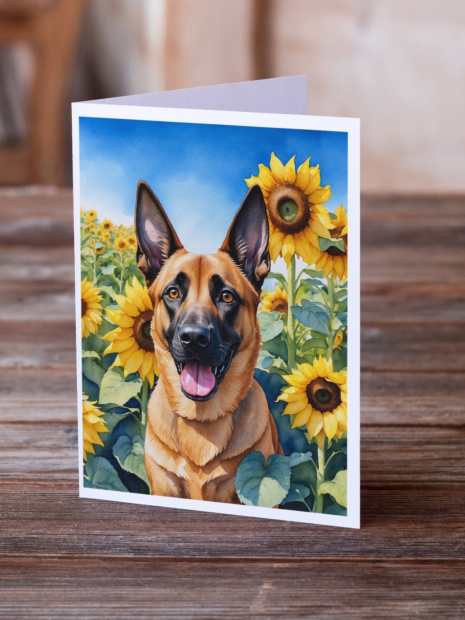 Belgian Malinois in Sunflowers Greeting Cards Pack of 8 Blank Cards with Envelopes Whimsical A7 Size 5x7