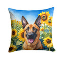 Belgian Malinois in Sunflowers Decorative Throw Pillow 18x18 Indoor Outdoor Accent Cushion, Fabric Cover with Insert for Sofa, Bed, Porch & Living Room