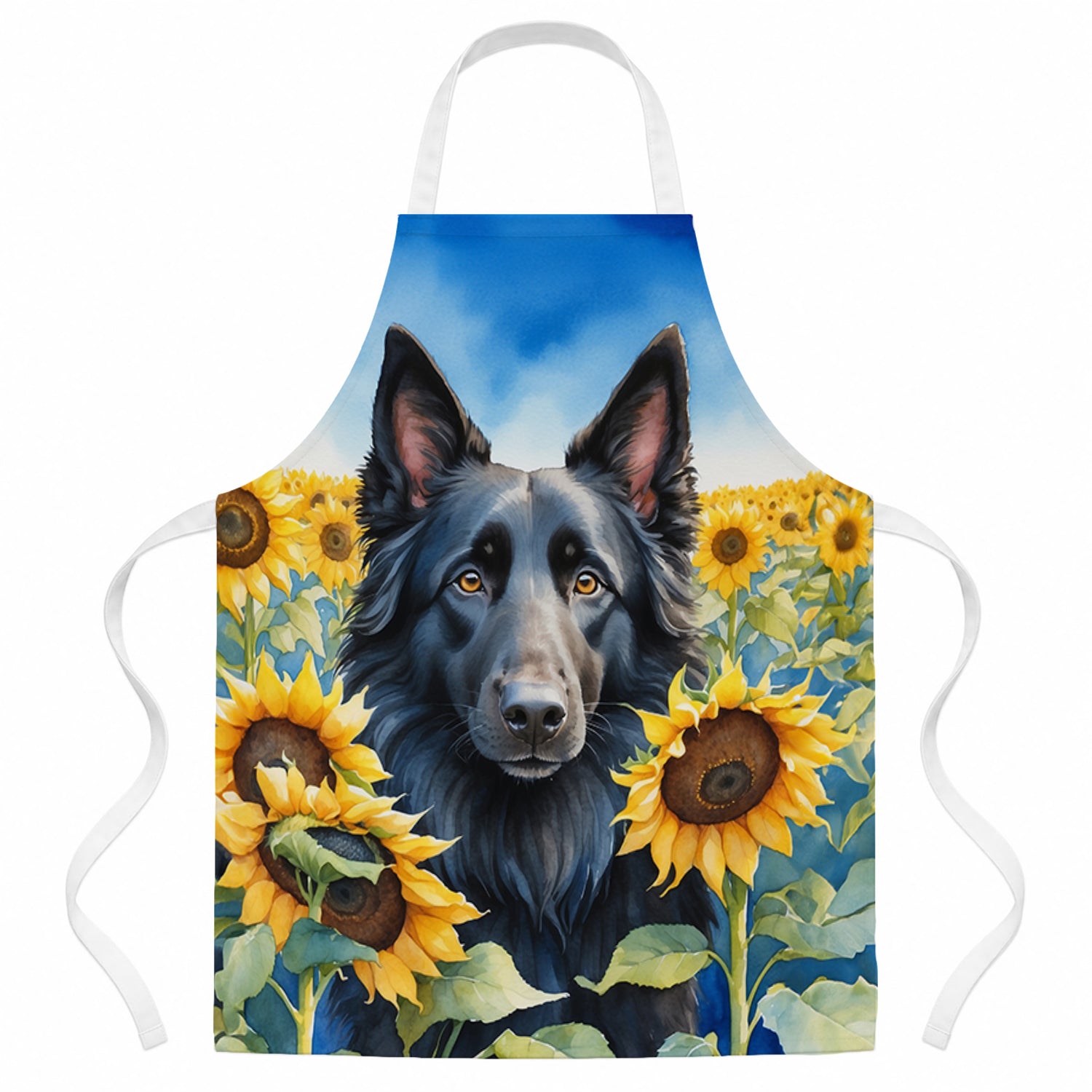 Belgian Sheepdog in Sunflowers Apron Cooking Kitchen Server Baking Crafts Gardening for Adult Women Men, Unisex, Large, Multicolor