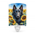 Belgian Sheepdog in Sunflowers Ceramic Night Light Compact, UL-Certified, Ideal for Bedroom, Bathroom, Nursery, Hallway, Kitchen, 6x4x3, Multicolor