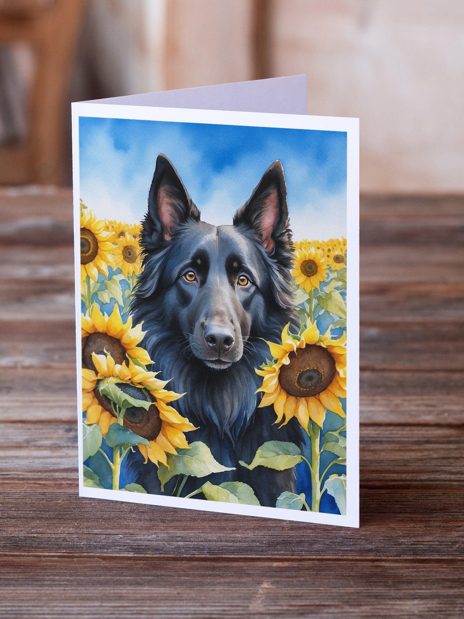 Belgian Sheepdog in Sunflowers Greeting Cards Pack of 8 Blank Cards with Envelopes Whimsical A7 Size 5x7