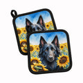 Belgian Sheepdog in Sunflowers Pot Holder Set of 2 Heat Resistant Quilted Hot Pads 7.5 x 7.5 Inch, Insulated Kitchen Trivets for Cooking & Baking