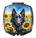 Belgian Sheepdog in Sunflowers Compact Mirror Decorative Travel Makeup Mirror for Women Girls Gifts Pocket Makeup Mirror Folding Handheld