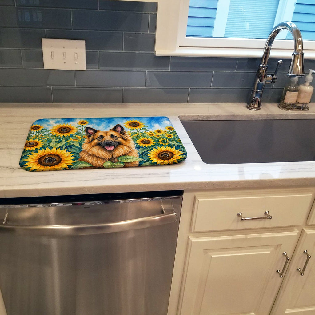 Belgian Tervuren in Sunflowers Dish Drying Mat Absorbent Dish Drying Mat Pad for Kitchen Counter Dish Drainer Mat for Countertop, 14 x 21", Multicolor