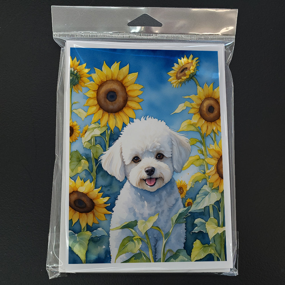 Bichon Frise in Sunflowers Greeting Cards Pack of 8 Blank Cards with Envelopes Whimsical A7 Size 5x7