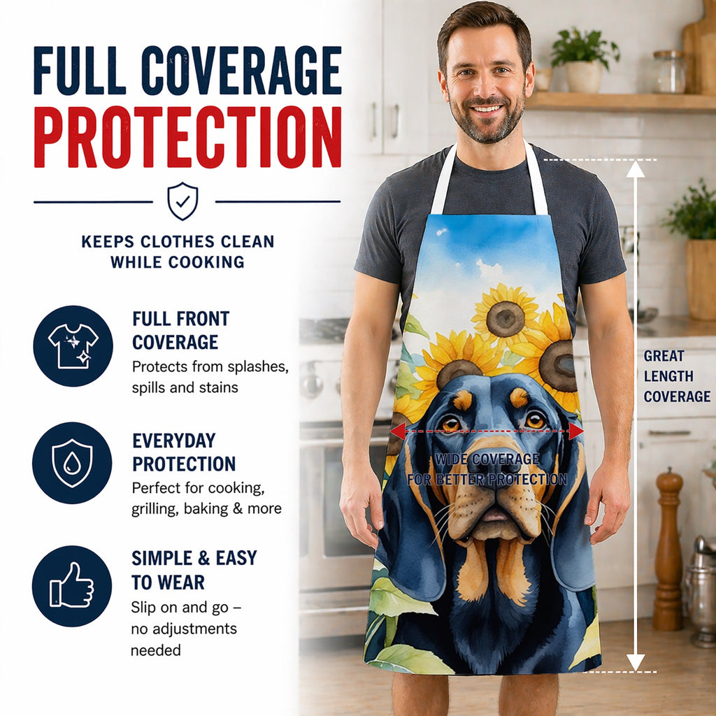 Black and Tan Coonhound in Sunflowers Apron Cooking Kitchen Server Baking Crafts Gardening for Adult Women Men, Unisex, Large, Multicolor