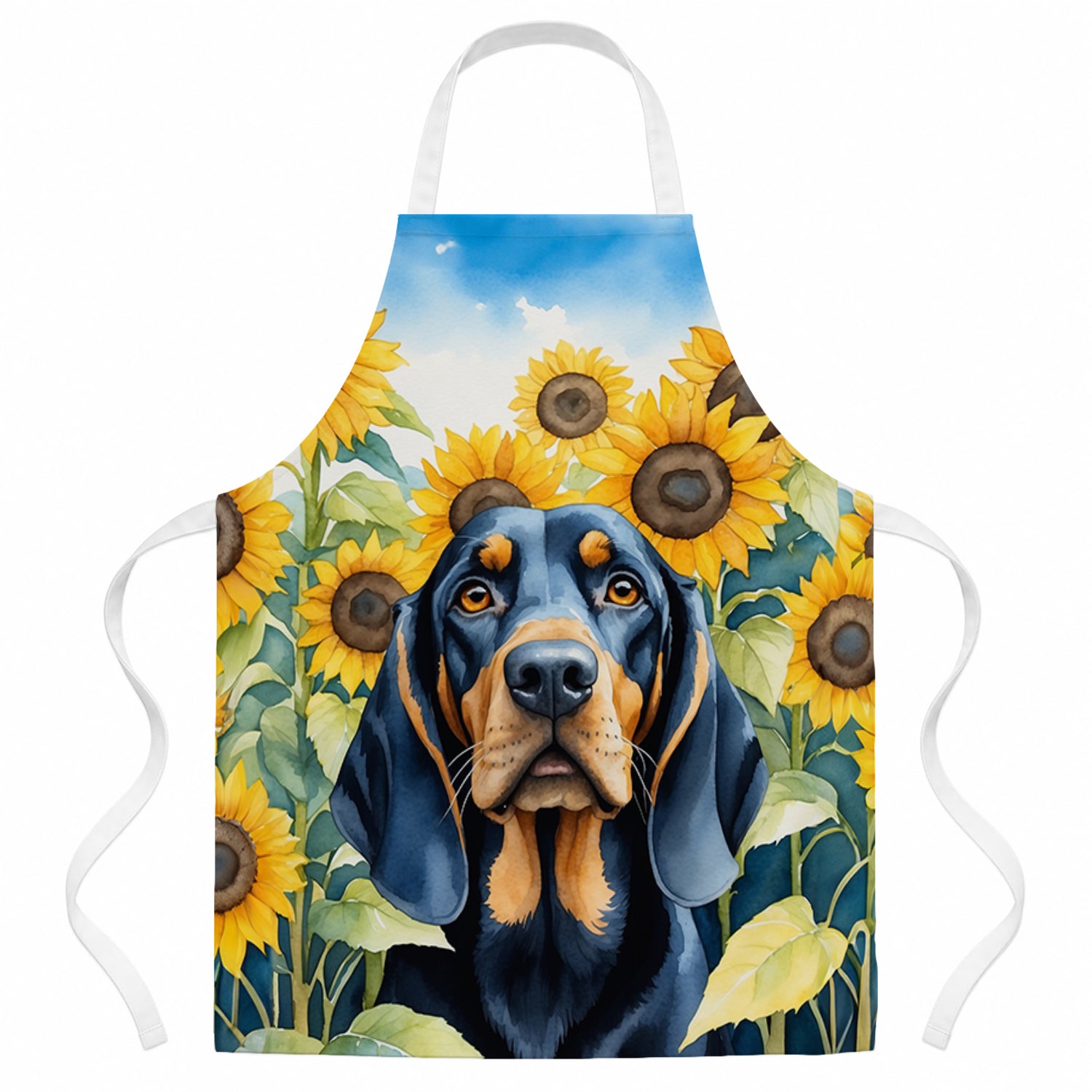 Black and Tan Coonhound in Sunflowers Apron Cooking Kitchen Server Baking Crafts Gardening for Adult Women Men, Unisex, Large, Multicolor