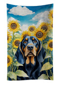 Black and Tan Coonhound in Sunflowers Kitchen Towel Velour Plush Front and Cotton Loop Back Machine Washable