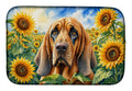 Bloodhound in Sunflowers Dish Drying Mat Absorbent Dish Drying Mat Pad for Kitchen Counter Dish Drainer Mat for Countertop, 14 x 21", Multicolor