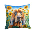 Bloodhound in Sunflowers Decorative Throw Pillow 14x14 Indoor Outdoor Accent Cushion, Fabric Cover with Insert for Sofa, Bed, Porch & Living Room