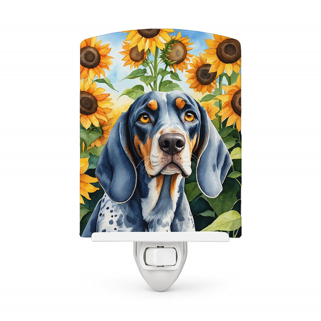 Bluetick Coonhound in Sunflowers Ceramic Night Light Compact, UL-Certified, Ideal for Bedroom, Bathroom, Nursery, Hallway, Kitchen, 6x4x3, Multicolor