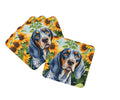Bluetick Coonhound in Sunflowers Foam Coasters Set of 4 Cup Coasters for Indoor Outdoor, Tabletop Protection, Anti Slip, Mouse pad Material