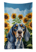 Bluetick Coonhound in Sunflowers Kitchen Towel Velour Plush Front and Cotton Loop Back Machine Washable