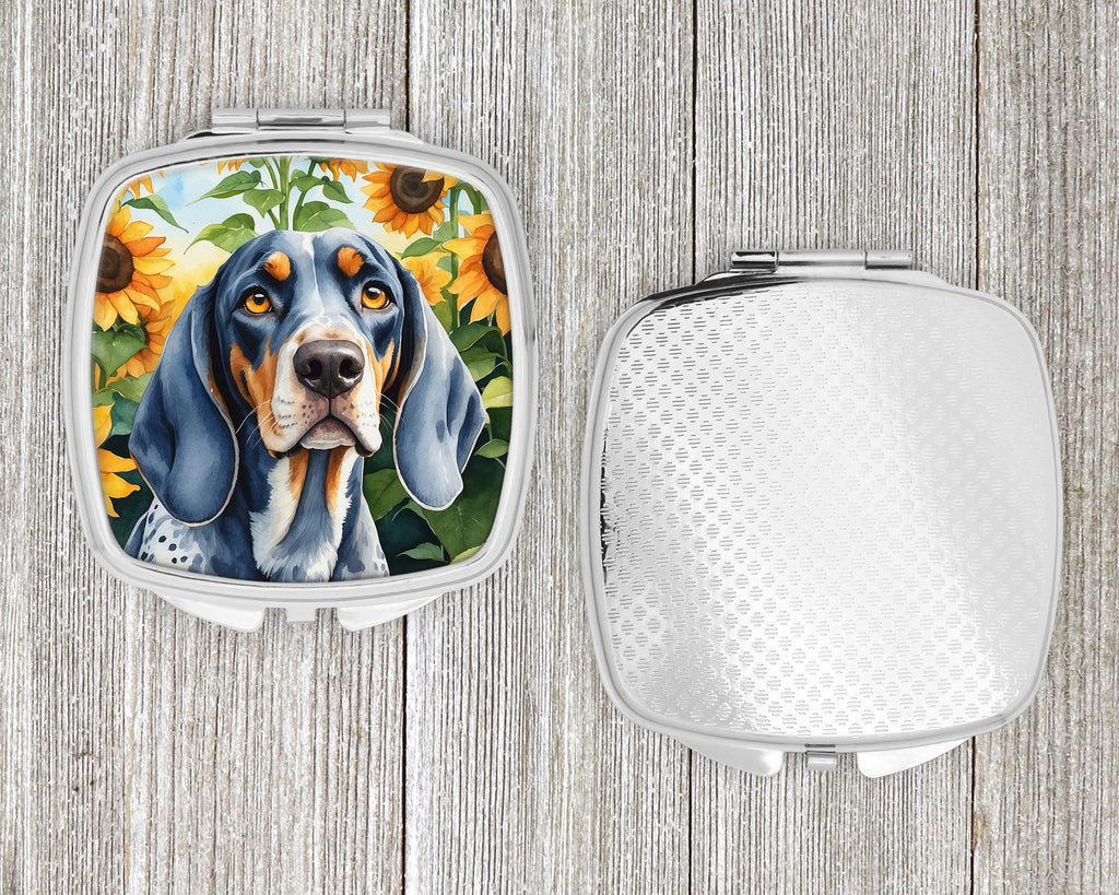 Bluetick Coonhound in Sunflowers Compact Mirror Decorative Travel Makeup Mirror for Women Girls Gifts Pocket Makeup Mirror Folding Handheld