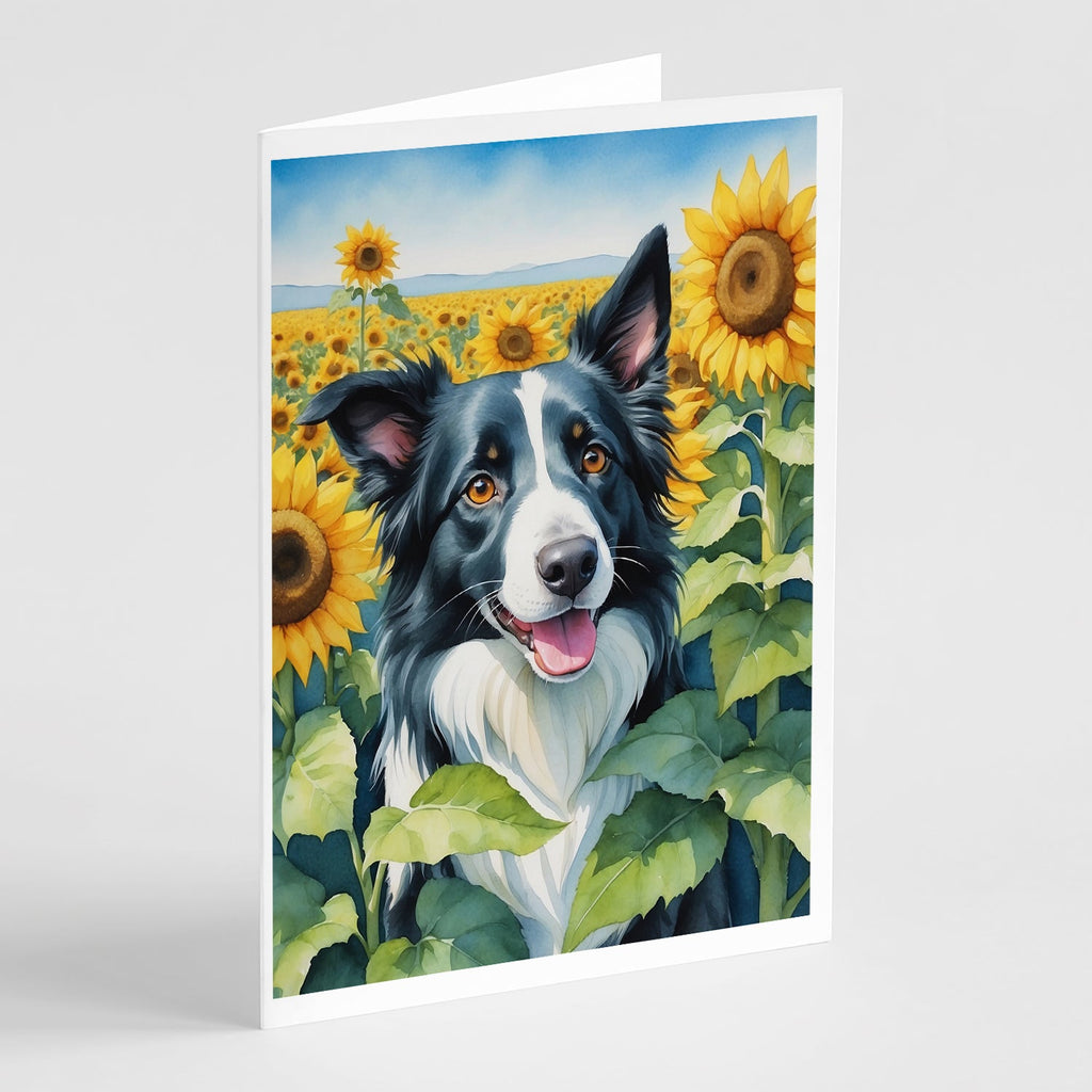 Border Collie in Sunflowers Greeting Cards Pack of 8 Blank Cards with Envelopes Whimsical A7 Size 5x7