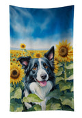 Border Collie in Sunflowers Kitchen Towel Velour Plush Front and Cotton Loop Back Machine Washable