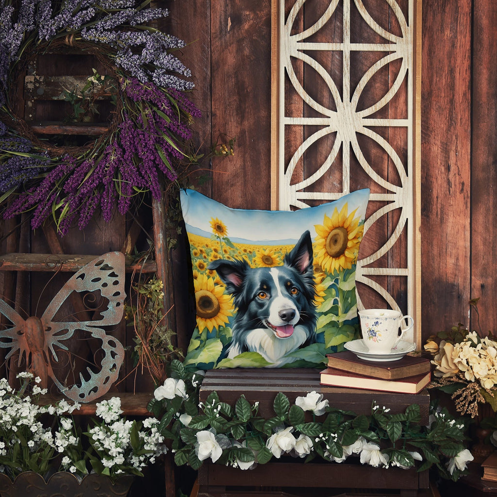 Border Collie in Sunflowers Decorative Throw Pillow 18x18 Indoor Outdoor Accent Cushion, Fabric Cover with Insert for Sofa, Bed, Porch & Living Room