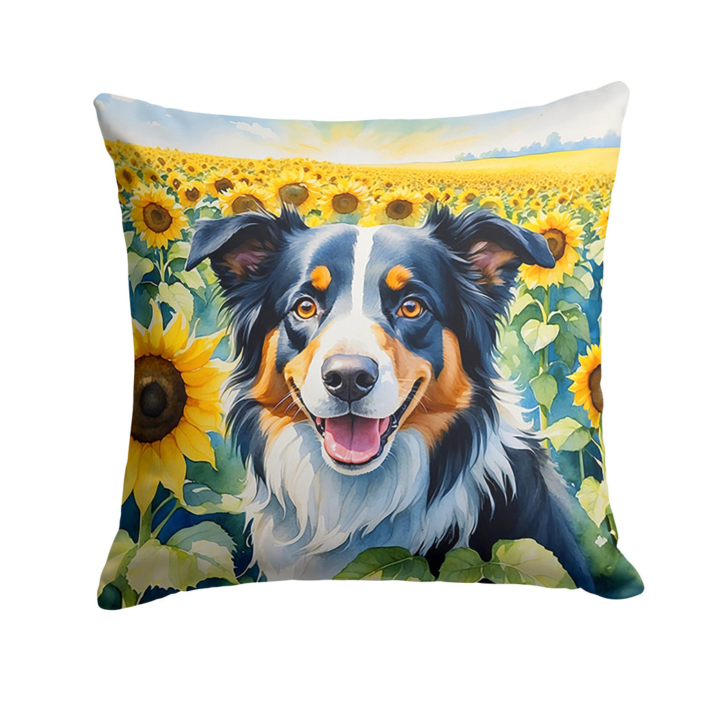 Border Collie in Sunflowers Decorative Throw Pillow 18x18 Indoor Outdoor Accent Cushion, Fabric Cover with Insert for Sofa, Bed, Porch & Living Room