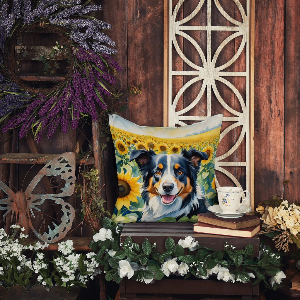 Border Collie in Sunflowers Decorative Throw Pillow 18x18 Indoor Outdoor Accent Cushion, Fabric Cover with Insert for Sofa, Bed, Porch & Living Room