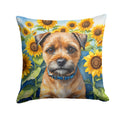 Border Terrier in Sunflowers Decorative Throw Pillow 14x14 Indoor Outdoor Accent Cushion, Fabric Cover with Insert for Sofa, Bed, Porch & Living Room