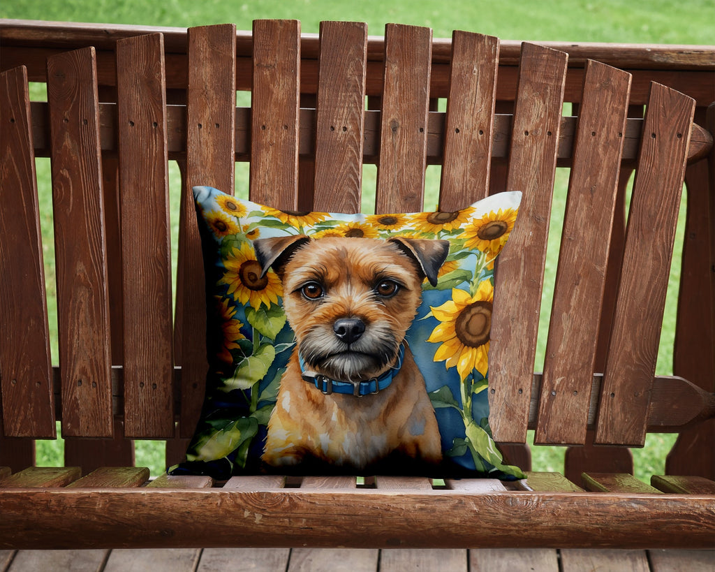 Border Terrier in Sunflowers Decorative Throw Pillow 14x14 Indoor Outdoor Accent Cushion, Fabric Cover with Insert for Sofa, Bed, Porch & Living Room