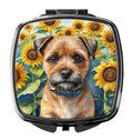Border Terrier in Sunflowers Compact Mirror Decorative Travel Makeup Mirror for Women Girls Gifts Pocket Makeup Mirror Folding Handheld