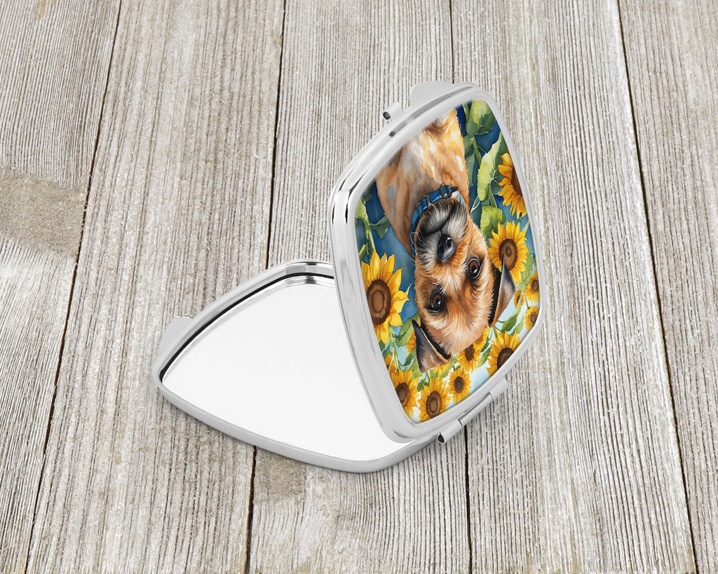 Border Terrier in Sunflowers Compact Mirror Decorative Travel Makeup Mirror for Women Girls Gifts Pocket Makeup Mirror Folding Handheld